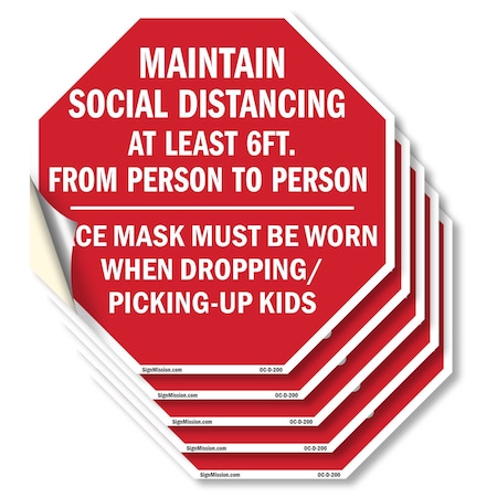 Signmission Maintain Social Distancing At Least, 6 inch X 6 inch, Vinyl Decal, 5PK OC-D-5PACK-6-200