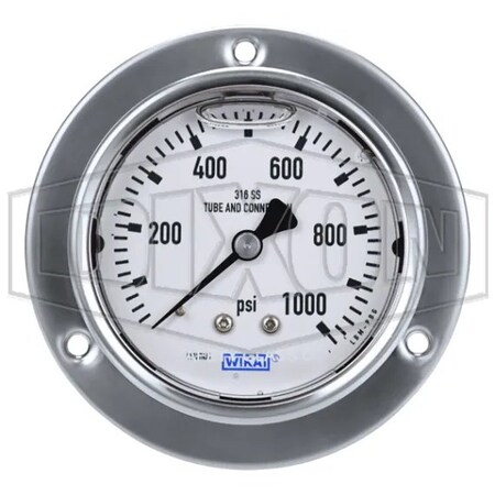 Dixon Panel Builder Gauge, 0 to 100 psi, 1/4 in Connection, 2-1/2 in Dial, +/- 2-1-2 %, Glycerin Liquid Fi PBLSS1000