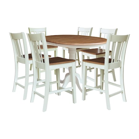 Whitewood Industries Rectangular Fixed Top Extension Pedestal Dining Table W/ 6 Counter Height Stools, 36 in W, 48 in H K79-36RXT-6B-S102-6