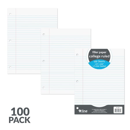 C-Line Products 8" x 10-1/2" White College Ruled Notebook Filler Paper, 100/PK, 36PK/CT 22031-CT