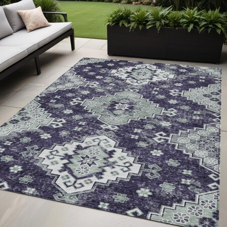 Homeroots 5' X 8' Purple Eggplant And Sage Medallion Washable Indoor Outdoor Area Rug 589015