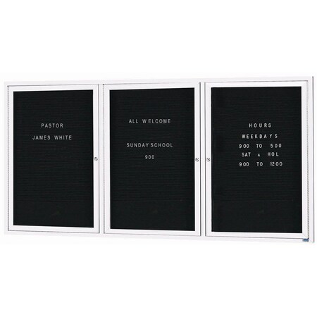 Aarco Enclosed Letter Board Directory w/ Powder Coated White Aluminum Frame, 48''Hx96''W, 3 Doors ADC4896-3W