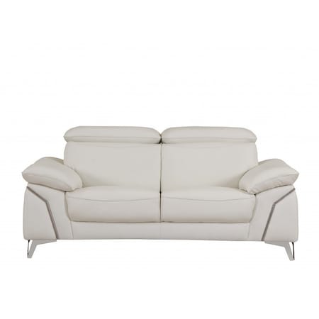 Homeroots 71" White Italian Leather Sofa With Silver Legs 329687