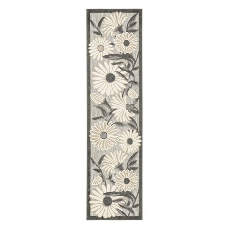 Homeroots 8' Beige And Gray Floral Indoor Outdoor Runner Rug 545006