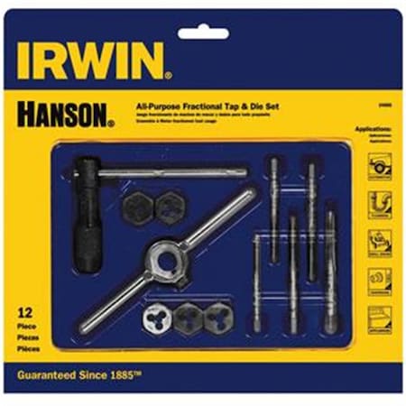 Hanson 12 Piece Machine Screw - Fractional Tap and Hex Die Set, 12PK HAN24605
