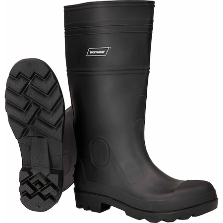 Ironwear 16" Plain Toe Slip Resistant Waterproof PVC Work Boots, Black, 14 9252-B-14