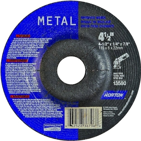 Norton Co Grinding Wheel, 412 in Dia, 14 in Thick, 78 in Arbor, 24 Grit, Extra Coarse 66252836796