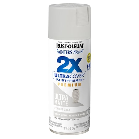 Rust-Oleum Spray Paint, Perfect Gray, Matte, Solvent, 12 Oz 331184