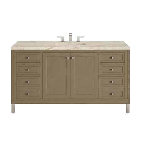 James Martin Vanities Chicago 60" Single Vanity, Walnut Whisper, w/ 3 CM Tajnar Eclos Top w/FreePower Wireless Charger 503-V60S-WLW-FTJR