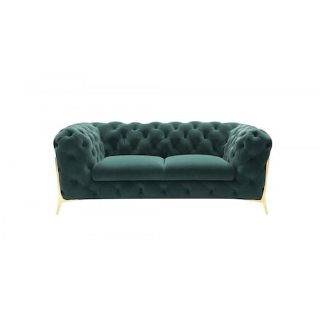 Homeroots 74in Emerald And Gold Velvet Loveseat 480898