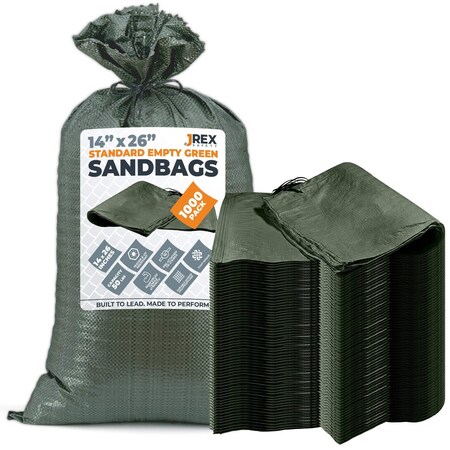 Jrex Safety Woven Green Polypropylene Sandbags - 14 x 26 in, 50 lb Capacity, 1000PK SBG-JR-1426-1000PK