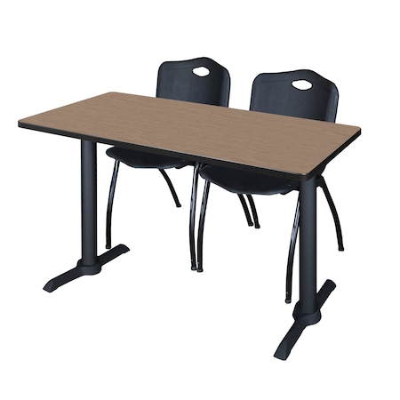 Regency Cain T-Base Training Seminar Table W/ 2 M Stack Chairs, 48 in W, 24 in L, Noble Oak MTRCT4824NO47BK