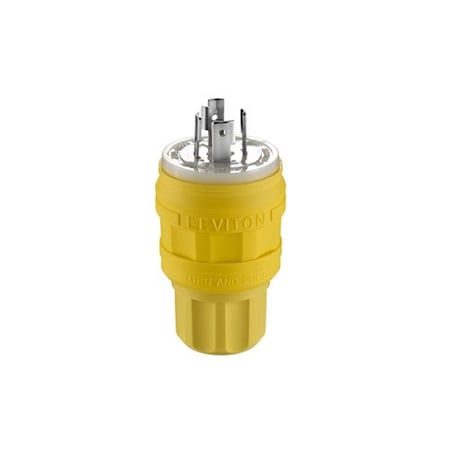 Leviton Watertight Locking Plug, L16-20P, 20 A, 480V AC, Three Phase, 3 Pole, Screw Terminals, Yellow 26W76