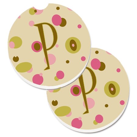 Carolines Treasures Letter P Initial Monogram Tan Dots Set of 2 Cup Holder Car Coaster CJ1004-PCARC