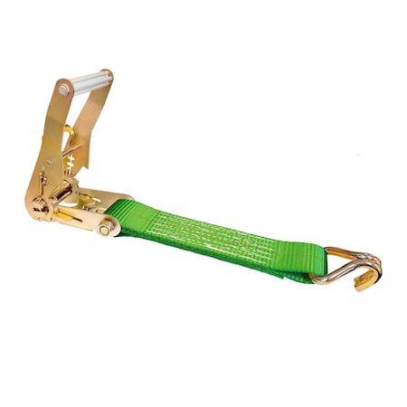Tie 4 Safe 2'' x 12'' Fixed End w/ Ratchet and Wire J Hook. WLL: 3,333 LBS Green RT04CK-501S-WH05-GR-C-1