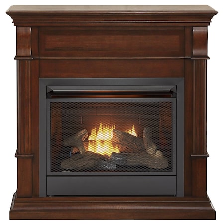 Duluth Forge Ventless Natural Gas Fireplace With Mantel - 26,000 BTU, T-Stat Control, Auburn Cherry Finish DFS-300NT-3AC