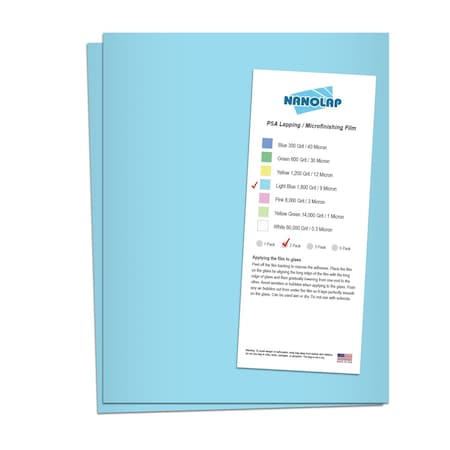Nanolap PSA Lapping Film, 2 Pc 9 Micron (1,800 Grit), 8-0.5 in x 11 in Microfinishing Fine Sanding Paper 61573N