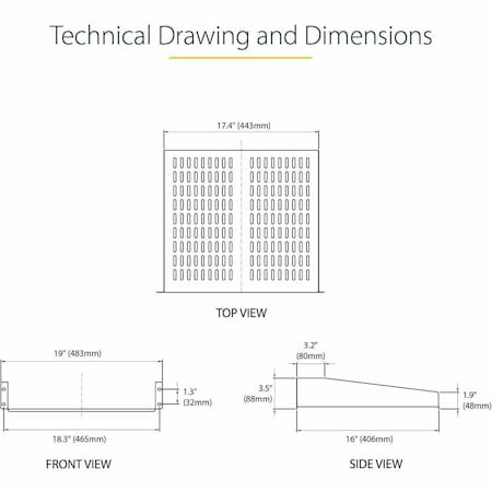 Startech.Com 2U 16in Universal Vented Rack Mount Cantilever Shelf - Fixed Server Rack Cabinet Shelf - 50lbs / CABSHELFV