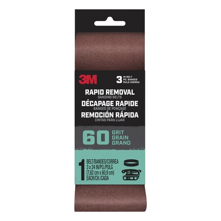 3M 3 in W, 24 in L, Ceramic Aluminum Oxide, 60 Grit, Brown BELT3X241PK60