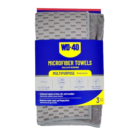 Wd-40 2-in-1 Multipurpose Microfiber Towel - Gray Color, 3PK L40182