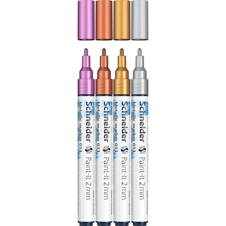 Schneider Pen Paint-It 011 Metallic Markers, 2 mm Tip, Wallet, 4 Assorted Ink Colors Set 1 ML01111501