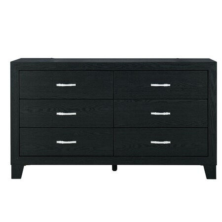 Homeroots 58" Black Wood Six Drawer Double Dresser 564679