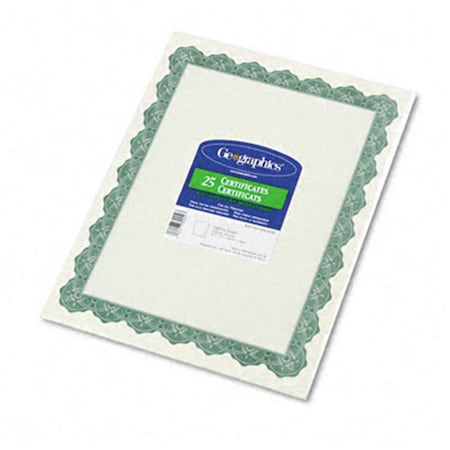 Geographics Parchment Paper Certificates 81/2 x 11 Optima Green Border, 25PK 39452