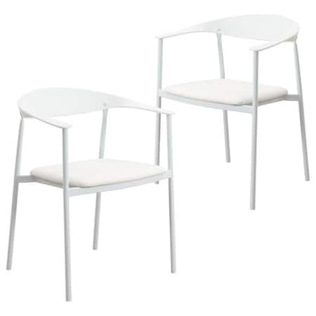 Leisuremod Kora Modern Leather Dining Arm Chair with Iron Legs in White, 2PK KCW-21W2