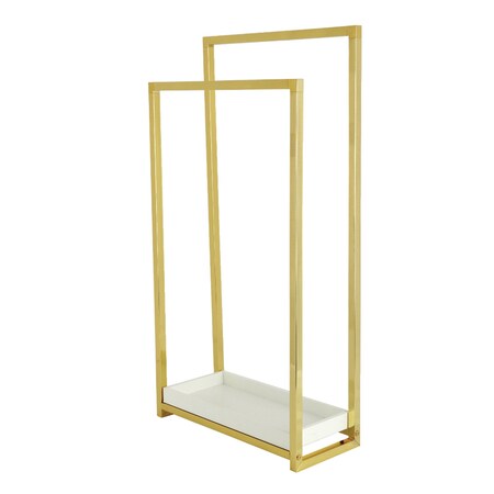 Kingston Brass 33-5/8" Freestanding Pedestal 2-Tier Towel Rack with Wooden Shelf, Polished Brass SCC8262