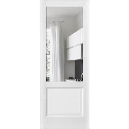 Sartodoors Slab Barn Door Panel, Lucia 1533 White Silk with Clear Glass, Sturdy Finished Doors, Pocket Close LUCIA1533S-WS-32