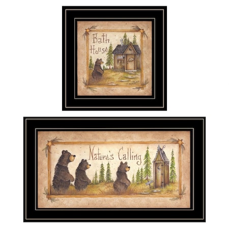 Homeroots Set Of Two Natures or Bath 2 Black Framed Print Bathroom Wall Art, 2PK 406018