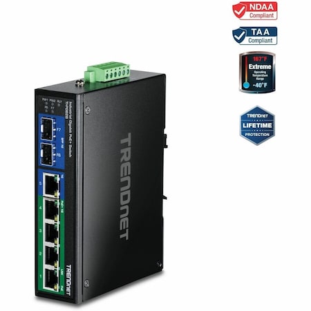 Trendnet 6-PORT HARDENED INDUSTRIAL GIGABIT POE+ SWITCH /W 2 SFP (BOOST VOLTAGE FROM 12/24/48/VDC TO 55VDC) TI-PG62B