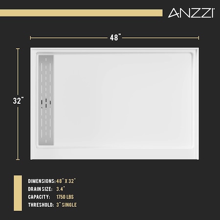 Anzzi ALEXANDER 48 in. x 32 in. Left Drain Shower Base in White SB-AZ103L