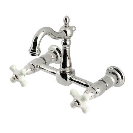 Kingston Brass Two-Handle Wall Mount Bridge Kitchen Faucet, Polished Nickel KS2446PX