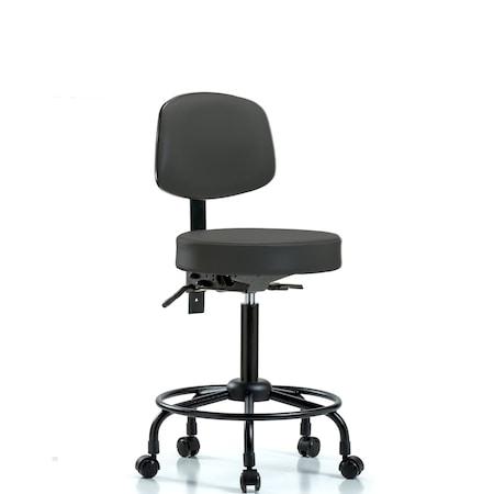 Blue Ridge Ergonomics Med Bench Stool, Vinyl, Bk, RT, Casters, Gry BR-VMBST-RT-T0-RC-8605