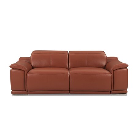 Homeroots 87" Camel Italian Leather Metal USB Reclining Sofa 720456