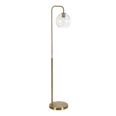 Homeroots 62" Brass Arched Floor Lamp With Clear Transparent Glass Globe Shade 523588