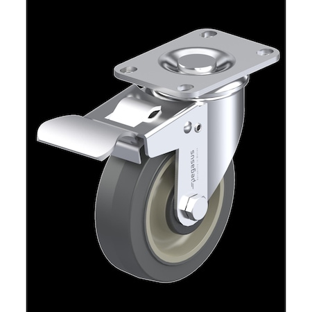 Pegasus Caster, Swivl Plate, Gray TPR, 175 lb., Tl P12S-PRP040D-12-TB