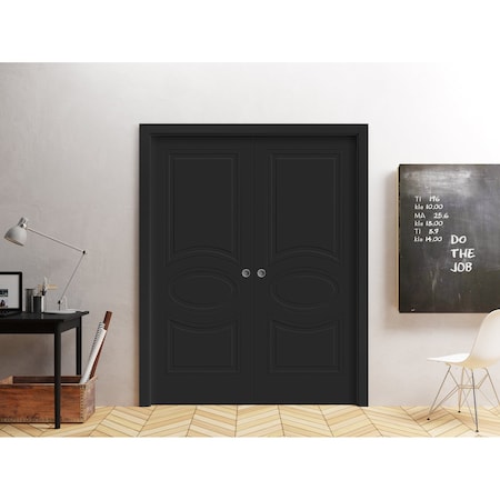 Vdomdoors Sliding French Double Pocket Doors 72 x 96 inches / Mela 7001 Painted Black / Kit Rail Hardware / M MELA7001DP-TCF-7296