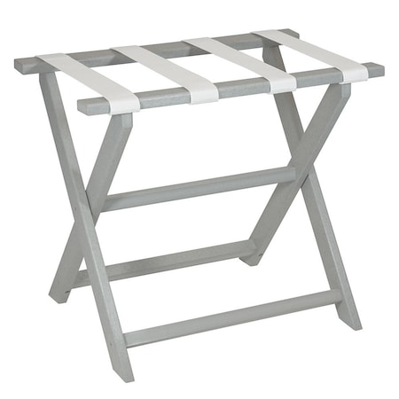 Homeroots Earth Friendly Light Gray Folding Luggage Rack With White Straps 383085