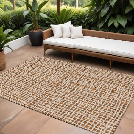 Homeroots 9' X 12' Orange Beige And Copper Striped Washable Indoor Outdoor Area Rug 583460