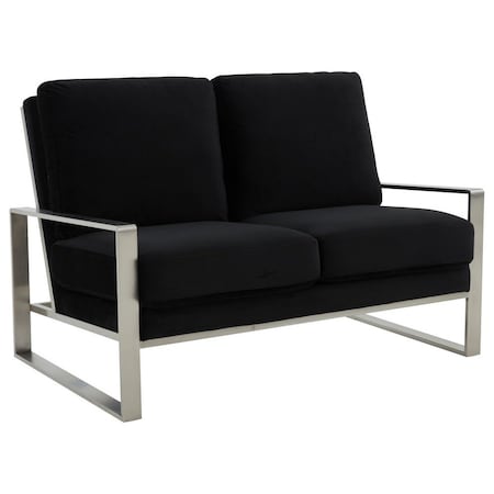 Leisuremod Jefferson Contemporary Velvet Loveseat with Silver Frame, Black JAS53BL