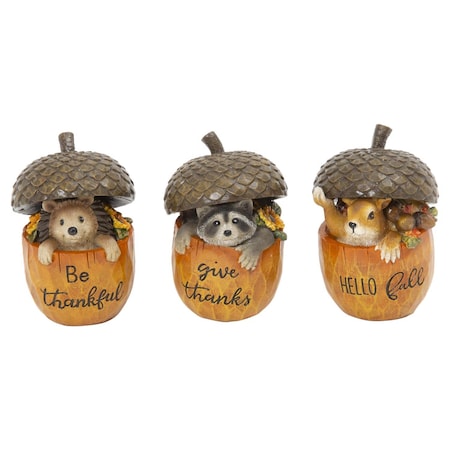 Gerson 5 in. Harvest Forest Critters in Acorns Fall Decor 2686120