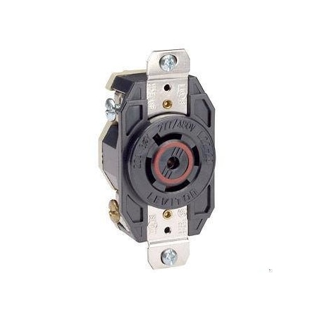 Leviton Flanged Locking Receptacle, L23-20R, 20 A, 347/600V AC, Three Phase, 4 Pole, Flush Mount, Black 2530