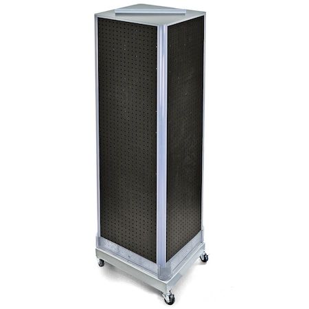 Azar Displays Four-Sided Pegboard Tower Floor Display, Rotating Wheeled Base, 16 in W x 67 in H, Black 700407-BLK