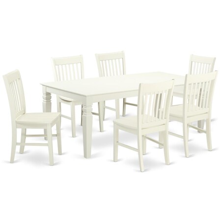 East West Furniture 7 Piece Dining Set, Linen White, 7PK LGNO7-LWH-W