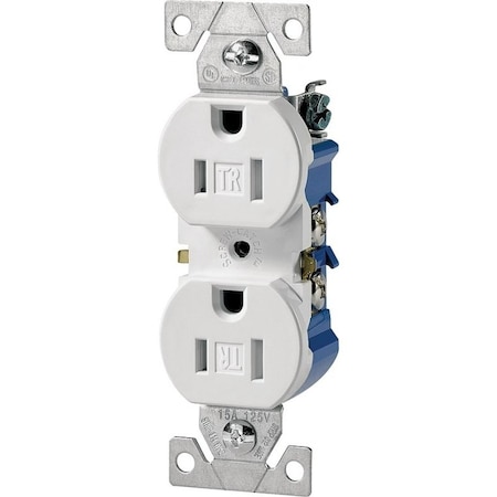 Eaton Wiring Devices Duplex Straight Blade Receptacle, 5-15R, 15 A, 125V AC, 2 Pole, 3 Wire, Flush Mount, Grounded TR270W