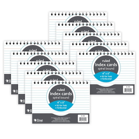 C-Line Products Spiral Bound Index Card Notebook, 4" x 6", Ruled, 10PK 48909