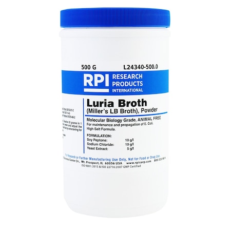 Rpi Luria Broth Miller's LB Broth Animal Free, Powder, 500 Grams L24340-500.0