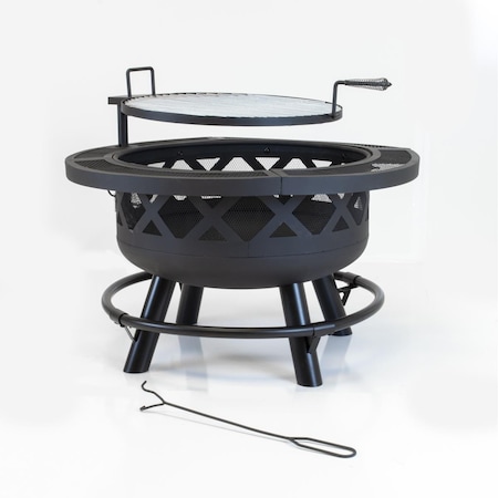 Paisaje 32 in. Round Up Fire Pit with Adjustable 20 in. Cooking Shelf PA2752129